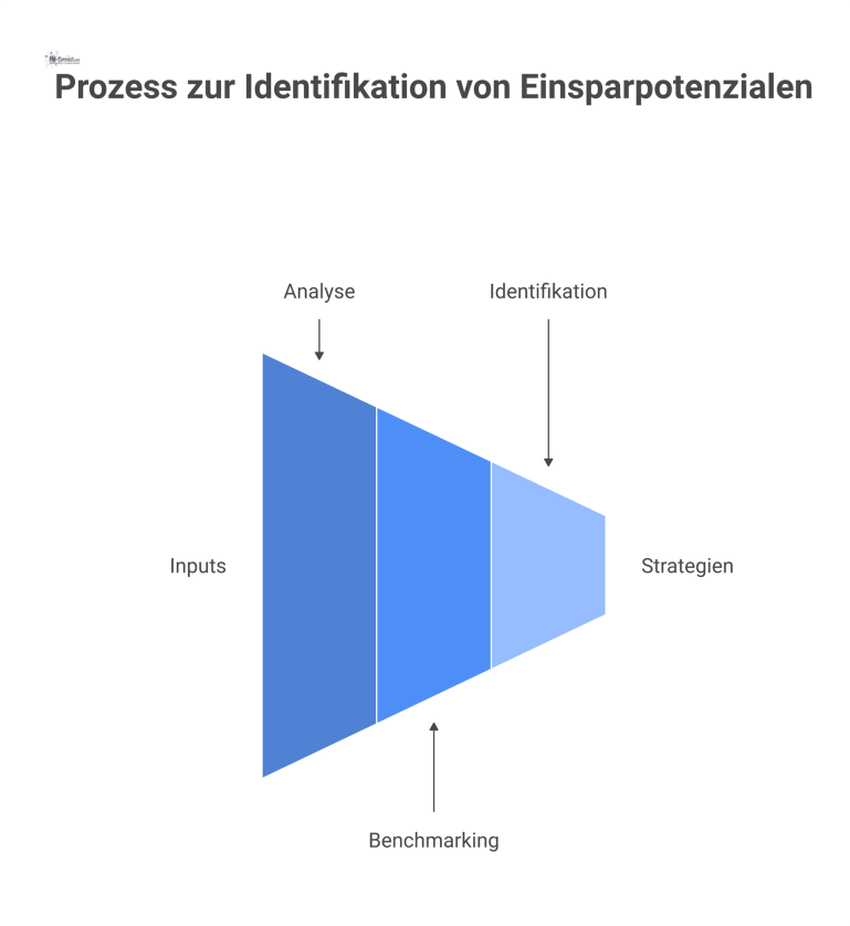 Drei Säulen der Kostenoptimierung Diagramm zur Kostenoptimierung mit den Zielen bessere Preise und Effizienz, basierend auf den drei Säulen Beschaffung, Prozesse und Partnerschaften